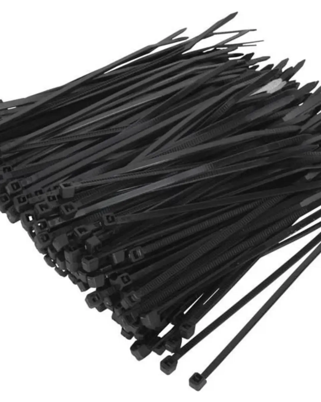 Multiple black cable ties piled together